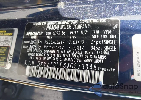 2018 Hyundai Santa Fe Sport 2.4L из США, поврежденный, VIN 5XYZT3LB8JG573348